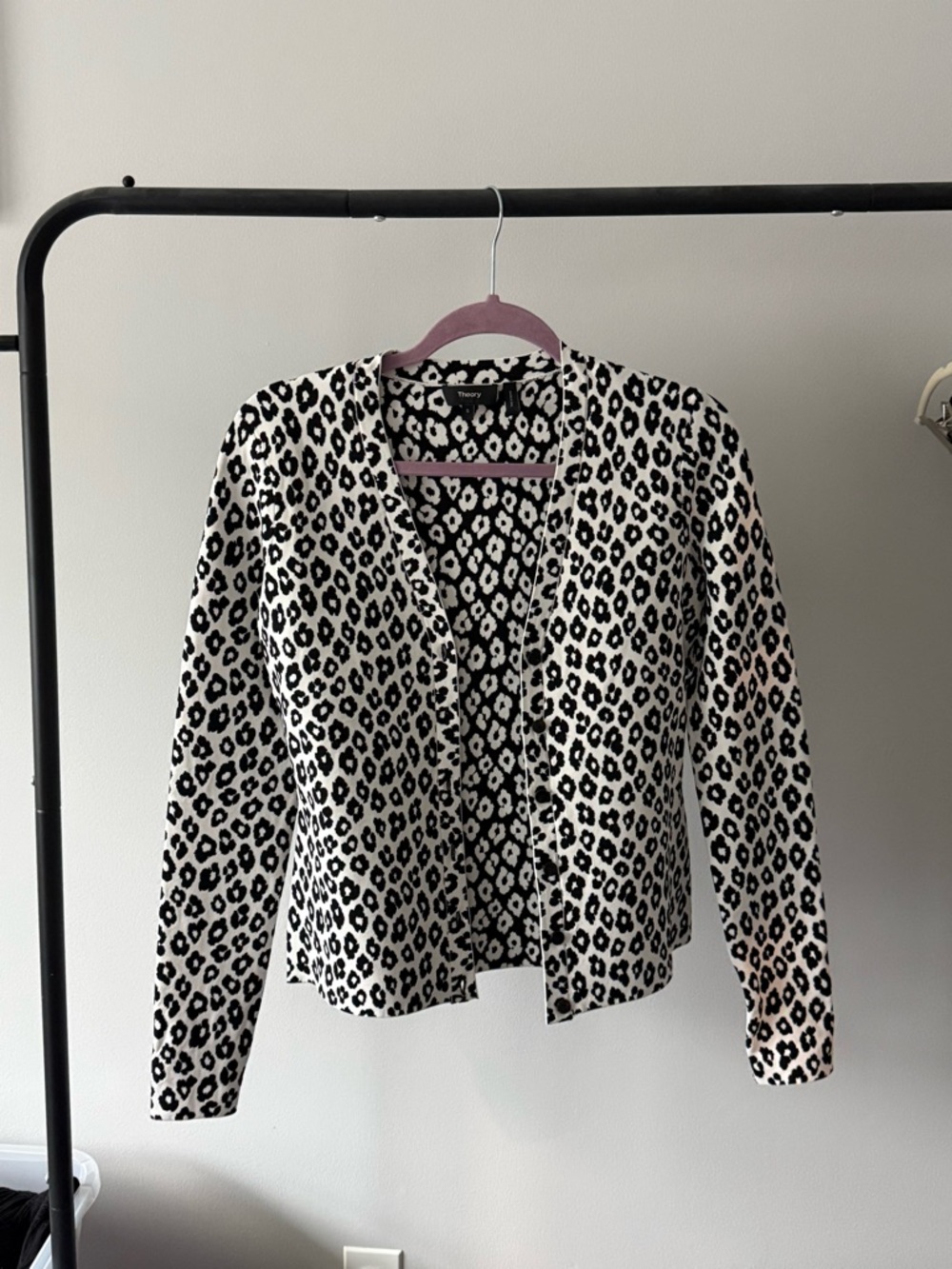 Theory Black and White Leopard Print Open Jacket